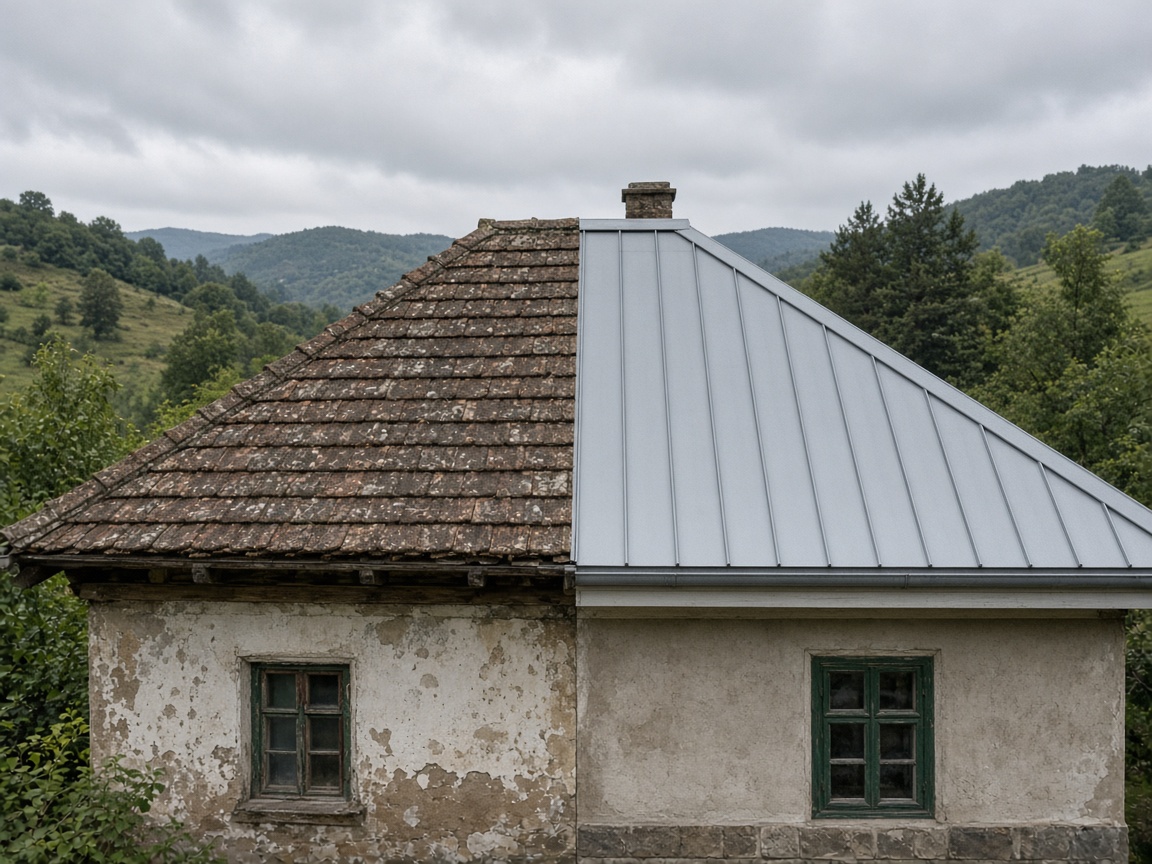 Înainte și după renovare acoperiș casă rurală